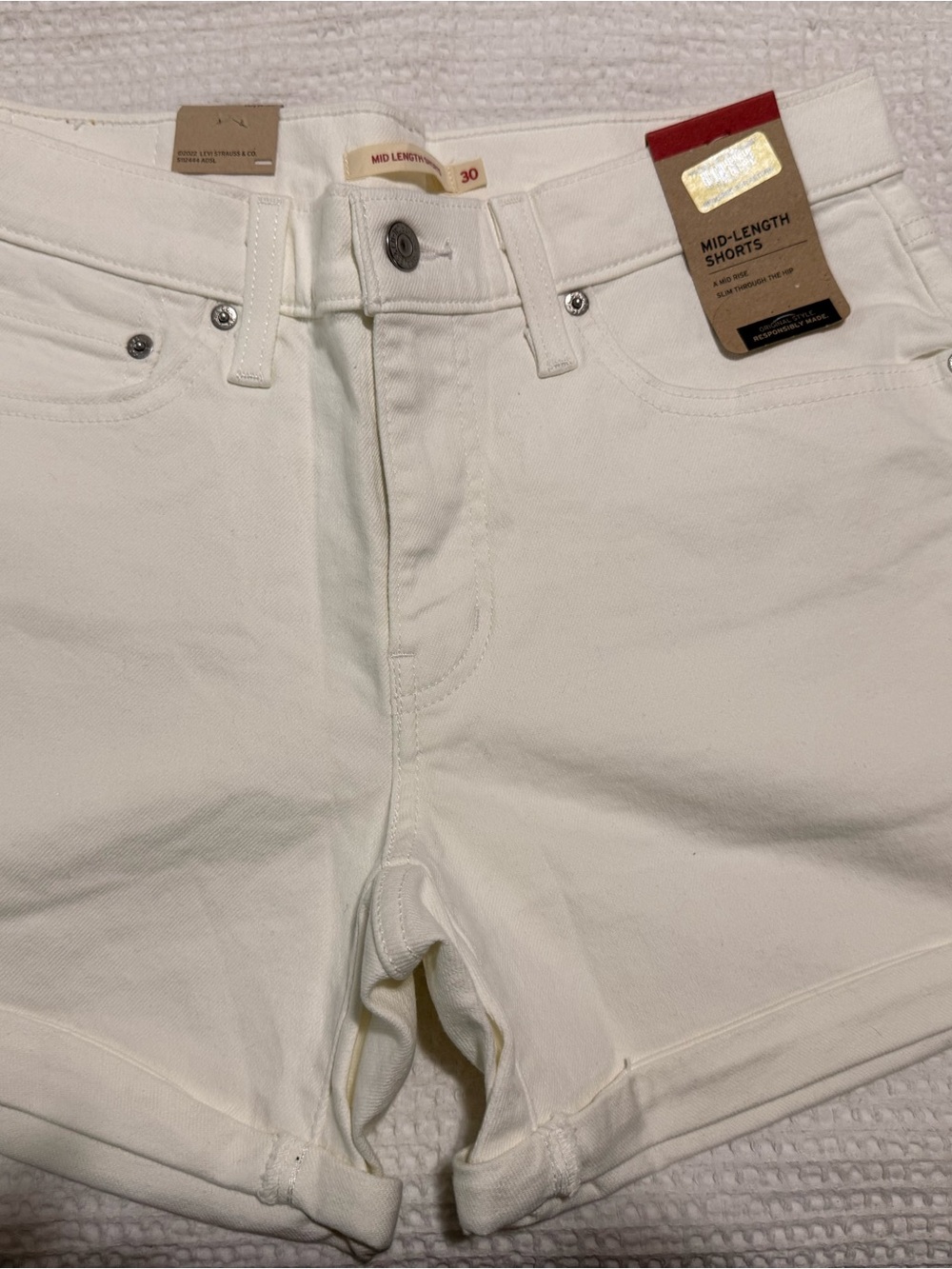 Levi's White Mid-Length Jean Shorts